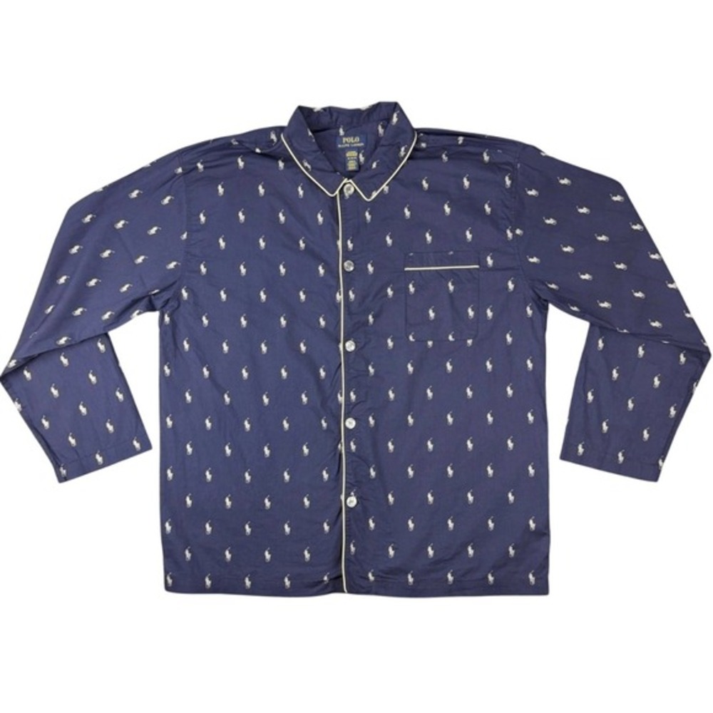Polo Ralph Lauren‎ Men's XL Pajama Shirt Navy Blue Pony Logo Cotton Sleepwear